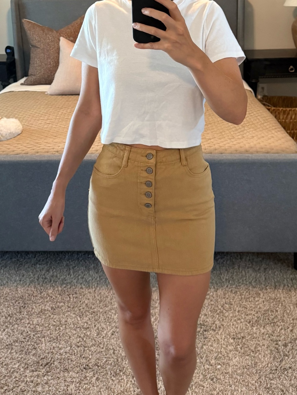 High-Rise Mustard Button-Front Mini Skirt - Women